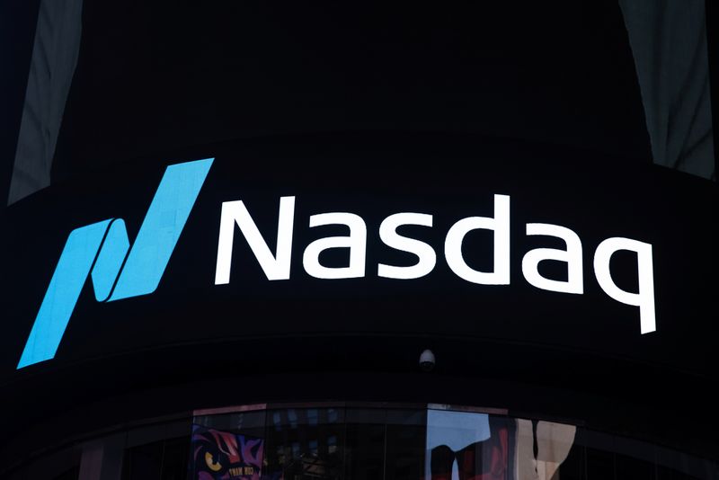&copy; Reuters. FILE PHOTO: The Nasdaq logo is displayed at the Nasdaq Market site in Times Square in New York City, U.S., December 3, 2021. REUTERS/Jeenah Moon