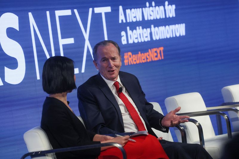 © Reuters. Morgan Stanley CEO James Gorman is interviewed by Reuters U.S.Finance editor Lananh Nguyen during the Reuters NEXT Newsmaker event in New York City, New York, U.S., December 1, 2022. REUTERS/Brendan McDermid