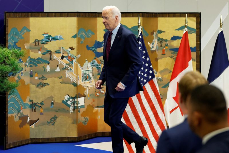 © Reuters. U.S President Joe Biden arrives for a news conference following the Group of Seven (G-7) leaders summit in Hiroshima, Japan, on Sunday, May 21, 2023. Kiyoshi Ota/Pool via REUTERS