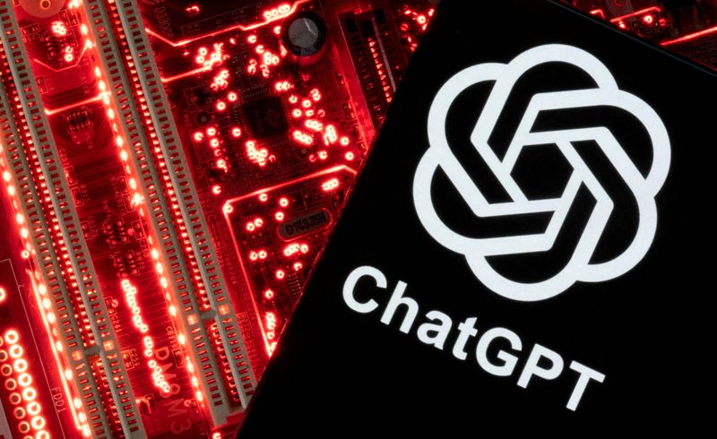 © Reuters. FILE PHOTO: A smartphone with a displayed ChatGPT logo is placed on a computer motherboard in this illustration taken February 23, 2023. REUTERS/Dado Ruvic/Illustration