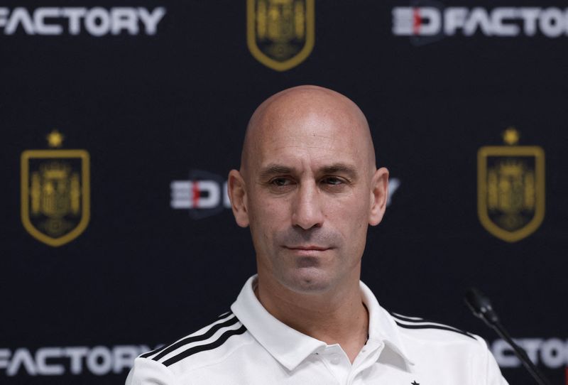 &copy; Reuters. Presidente da Real Federação Espanhola de Futebol, Luis Rubiales, durante entrevista durante a Copa do Mundo do Catar
21/11/2022 REUTERS/Albert Gea