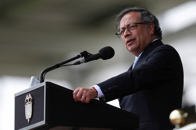&copy; Reuters. FILE PHOTO: Colombia's President Gustavo Petro speaks during the ceremony for the new Director of Police, General William Rene Salamanca (not pictured), at the General Santander Police School in Bogota, Colombia May 9, 2023. REUTERS/Luisa Gonzalez