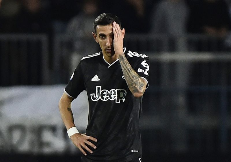 &copy; Reuters. Angel Di Maria, da Juventus, reage após Roberto Piccoli, do Empoli, marcar seu quarto gol
22/05/2023
REUTERS/Massimo Pinca