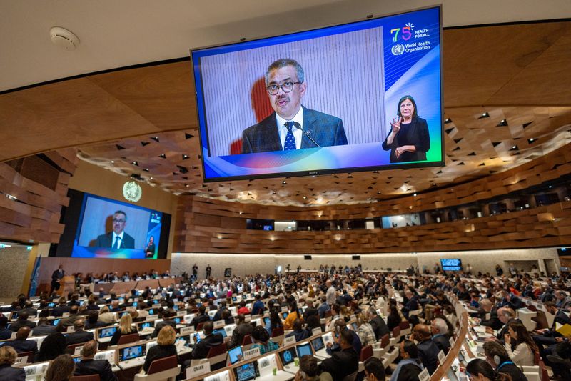&copy; Reuters. Director-General of the World Health Organisation (WHO) Dr. Tedros Adhanom Ghebreyesus attends the World Health Assembly at the United Nations in Geneva, Switzerland, May 21, 2023. REUTERS/Denis Balibouse/