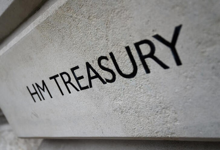 © Reuters. FILE PHOTO: The HM Treasury name is seen painted on the outside of Britain's Treasury building in central London.  REUTERS/Toby Melville