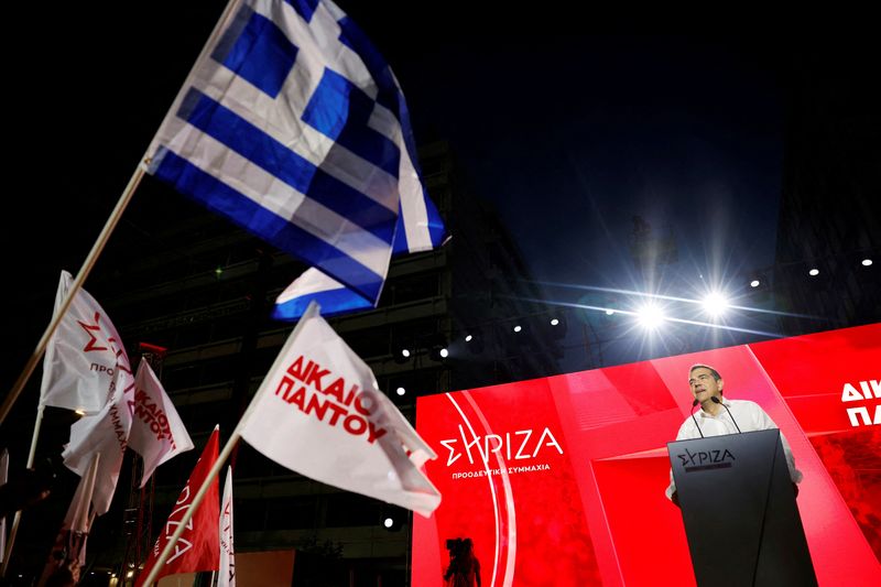 &copy; Reuters. FILE PHOTO: Leftist Syriza party leader Alexis Tsipras addresses supporters during a pre-election rally in Athens, Greece, May 18, 2023. REUTERS/Louiza Vradi