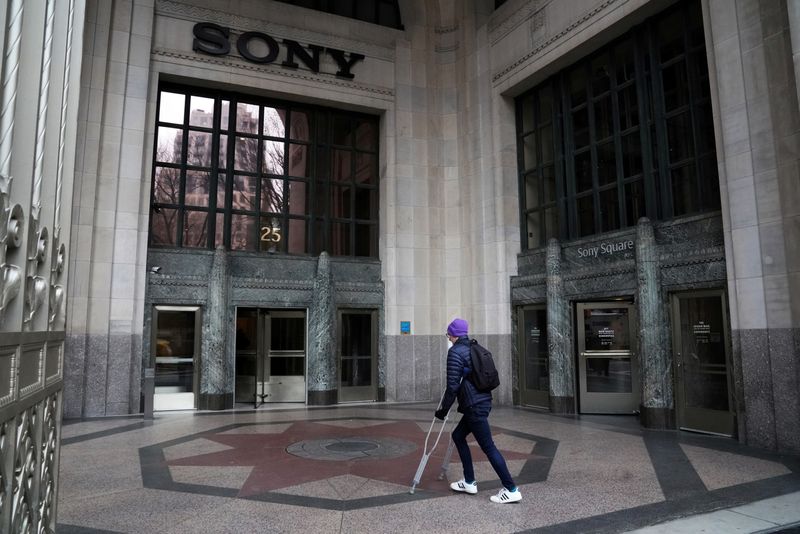 &copy; Reuters. FILE PHOTO: The Sony logo is seen on a building in the Manhattan borough of New York City, New York, U.S., Jan. 16, 2019. REUTERS/Carlo Allegri