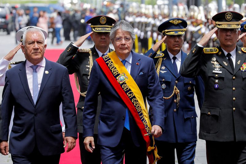 &copy; Reuters. Ecuador's President Guillermo Lasso walks, on the day of his annual report to the nation, a week after dissolving the National Assembly and calling for early elections, in Quito, Ecuador, May 24, 2023. REUTERS/Karen Toro  