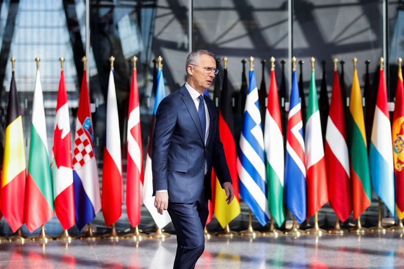 © Reuters. NATO Secretary-General Jens Stoltenberg attends the NATO foreign ministers' meeting at the Alliance's headquarters in Brussels, Belgium April 4, 2023. REUTERS/Johanna Geron