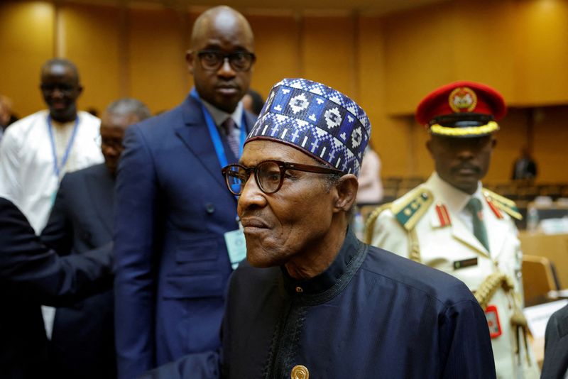 © Reuters. FILE PHOTO: Muhammadu Buhari, President of Nigeria arrives for the opening of the 36th Ordinary session of the Assembly of the Africa Union at the African Union Headquarters in Addis Ababa, Ethiopia February 18, 2023. REUTERS/Tiksa Negeri/File Photo