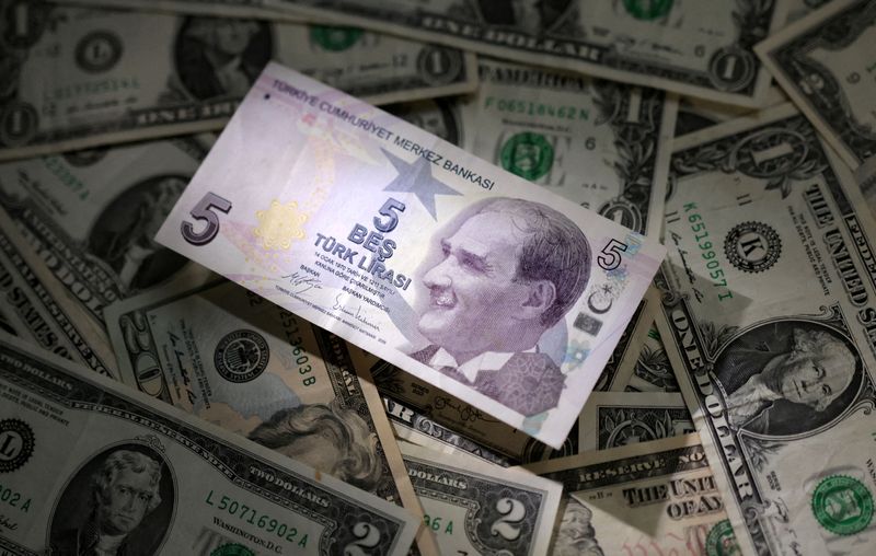 &copy; Reuters. أوراق نقدية من الليرة التركية والدولار الأمريكي في صورة توضيحية التقطت في العاشر من مارس آذار 2023. تصوير: دادو روفيتش - رويترز.