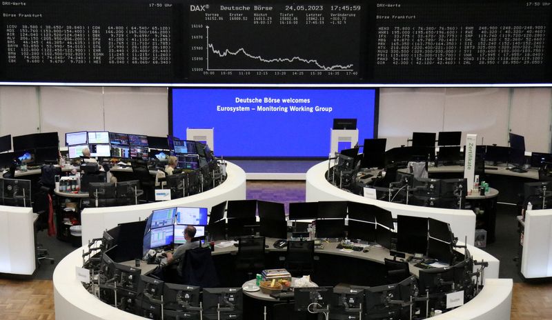 &copy; Reuters. FILE PHOTO: The German share price index DAX graph is pictured at the stock exchange in Frankfurt, Germany, May 24, 2023.    REUTERS/Staff