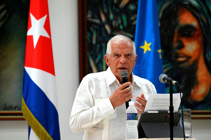 &copy; Reuters. جوزيب بوريل مسؤول السياسة الخارجية بالاتحاد الأوروبي يلقي خطابًا في هافانا بكوبا يوم 26 مايو أيار 2023. صورة لرويترز من ممثل لوكالات الأنباء.