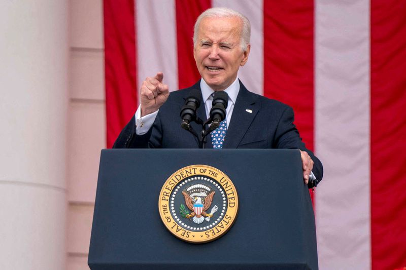 &copy; Reuters. Presidente norte-americano, Joe Biden, durante cerimônia do Memorial Day, EUA
29/5/2023 REUTERS/Bonnie Cash