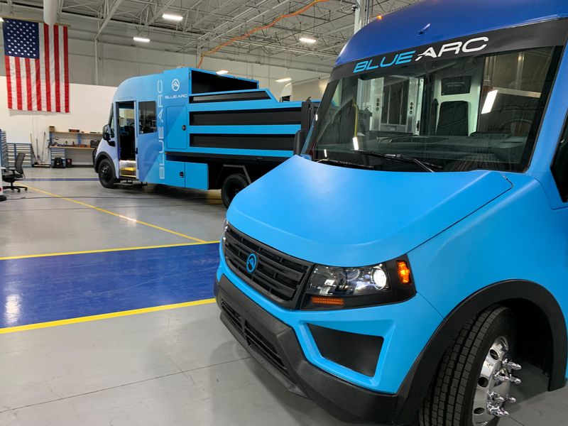 &copy; Reuters. FILE PHOTO: A prototype Blue Arc electric delivery truck and van are seen in a Shyft Group assembly facility in Novi, Michigan, U.S. April 19, 2023.  REUTERS/Paul Lienert