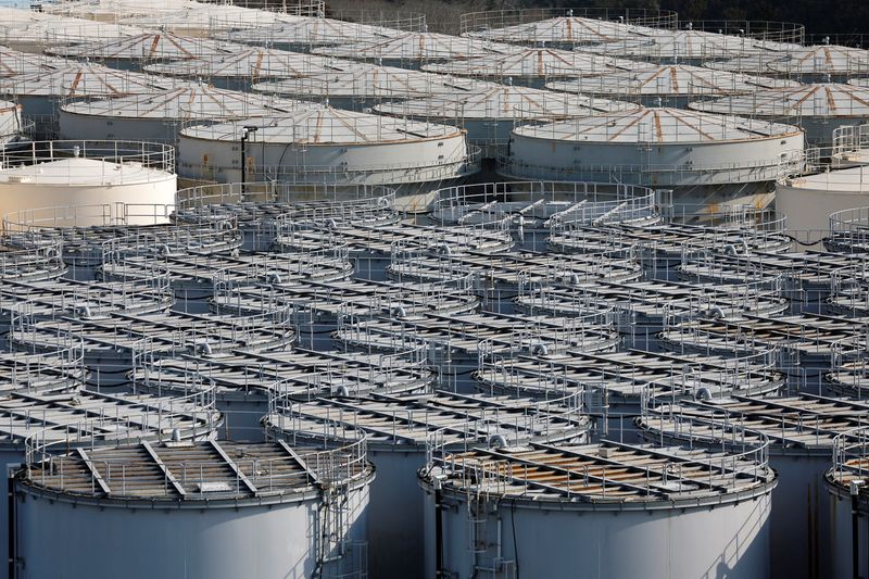 &copy; Reuters. FILE PHOTO: Tanks containing water from the disabled Fukushima Dai-ichi nuclear power plant are seen at the power plant in Okuma town, Fukushima prefecture, Japan, March 8, 2023.  REUTERS/Kim Kyung-Hoon
