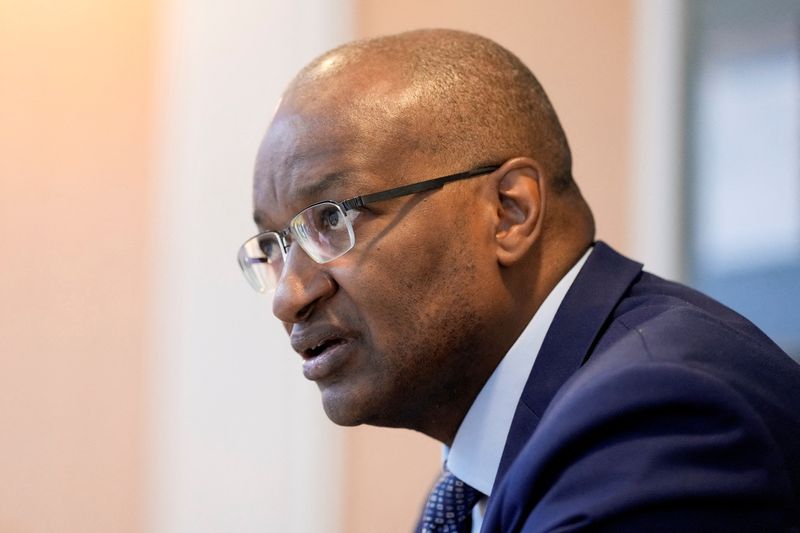 &copy; Reuters. FILE PHOTO: Governor of the Central Bank of Kenya Patrick Njoroge speaks during an interview with Reuters at the International Monetary Fund Building, in Washington, D.C., U.S. April 12, 2023. REUTERS/Ken Cedeno
