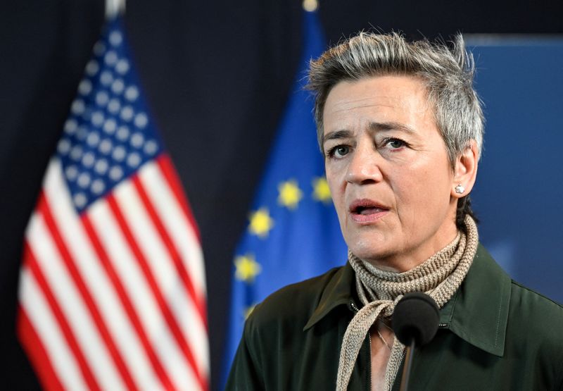 &copy; Reuters. FOTO DE ARCHIVO: La vicepresidenta de la Comisión Europea, Margrethe Vestager, asiste a una rueda de prensa, en Lulea, Suecia, el 31 de mayo de 2023.  Jonas Ekstromer/Agencia de Noticias TT/vía REUTERS    