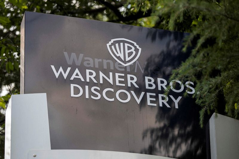 &copy; Reuters. FILE PHOTO: The exterior of the Warner Bros Discovery Atlanta campus is pictured after the Writers Guild of America began their strike against the Alliance of Motion Pictures and Television Producers, in Atlanta, Georgia, U.S. May 2, 2023.  REUTERS/Alyssa