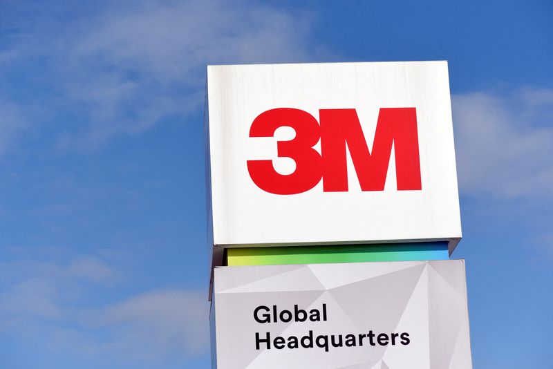 &copy; Reuters. FILE PHOTO: The 3M logo is seen at its global headquarters in Maplewood, Minnesota, U.S. on March 4, 2020. The company has been contracted by the U.S. government to produce extra masks in response to the country's novel coronavirus outbreak.    REUTERS/Ni