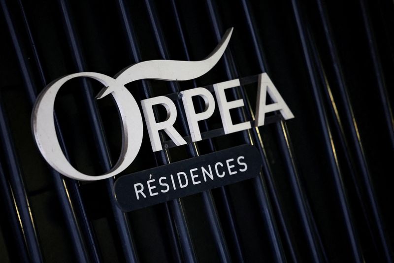 &copy; Reuters. FILE PHOTO: The logo of French care homes company Orpea is seen at the entrance of a retirement home (EHPAD - Housing Establishment for Dependant Elderly People) in Les Lilas, near Paris, France, February 1, 2023.  REUTERS/Sarah Meyssonnier/File Photo