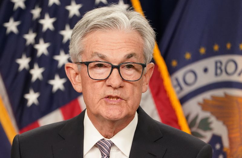 &copy; Reuters. FILE PHOTO: Federal Reserve Chairman Jerome Powell holds a news conference after the release of U.S. Fed policy decision on interest rates, in Washington, U.S,  May 3, 2023.  REUTERS/Kevin Lamarque