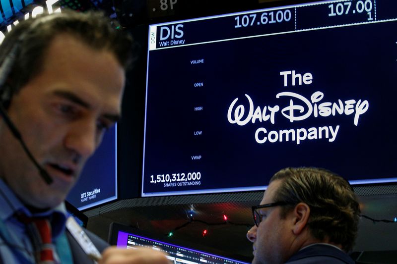 &copy; Reuters. FILE PHOTO: Traders work at the post where Walt Disney Co. stock is traded on the floor of the New York Stock Exchange (NYSE) in New York, U.S., December 14, 2017. REUTERS/Brendan McDermid