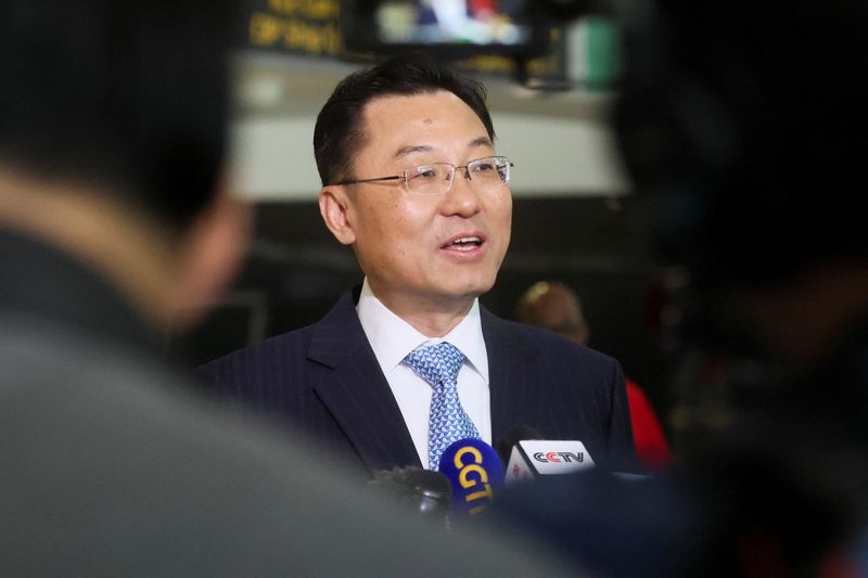 &copy; Reuters. FILE PHOTO: Xie Feng, China's new ambassador to the U.S., addresses the media as he arrives at JFK airport in New York City, U.S., May 23, 2023. REUTERS/Brendan McDermid