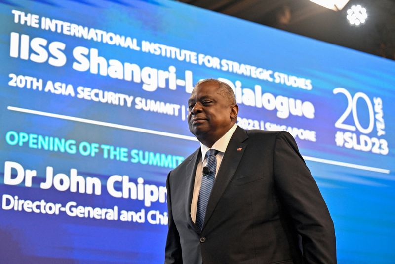 © Reuters. U.S. Secretary of Defense Lloyd Austin attends the First Plenary Session of the 20th IISS Shangri-La Dialogue in Singapore June 3, 2023. REUTERS/Caroline Chia