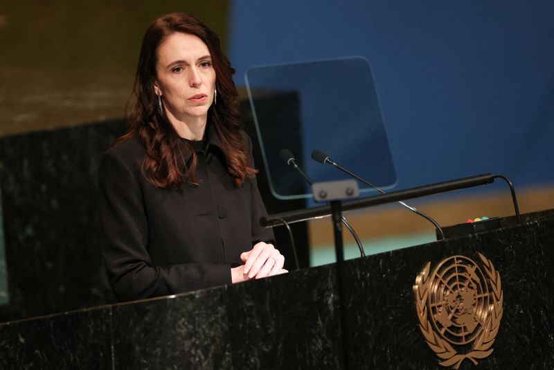 &copy; Reuters. FILE PHOTO: New Zealands' then-Prime Minister Jacinda Ardern addresses the 77th United Nations General Assembly at U.N. headquarters in New York City, New York, U.S., September 23, 2022. REUTERS/Caitlin Ochs