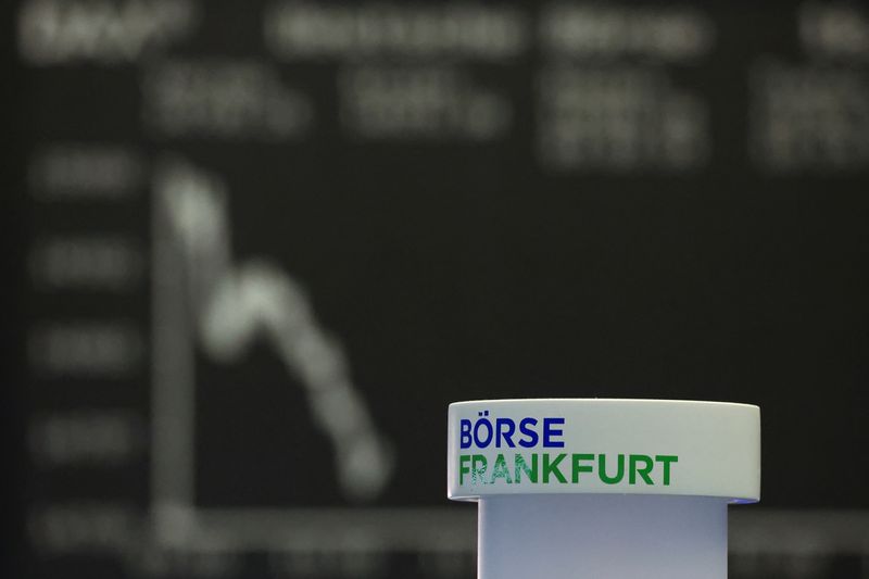 &copy; Reuters. FILE PHOTO: The graph of the DAX share price is seen on the index board at the Frankfurt stock exchange in Frankfurt, Germany, March 16, 2023. REUTERS/Kai Pfaffenbach