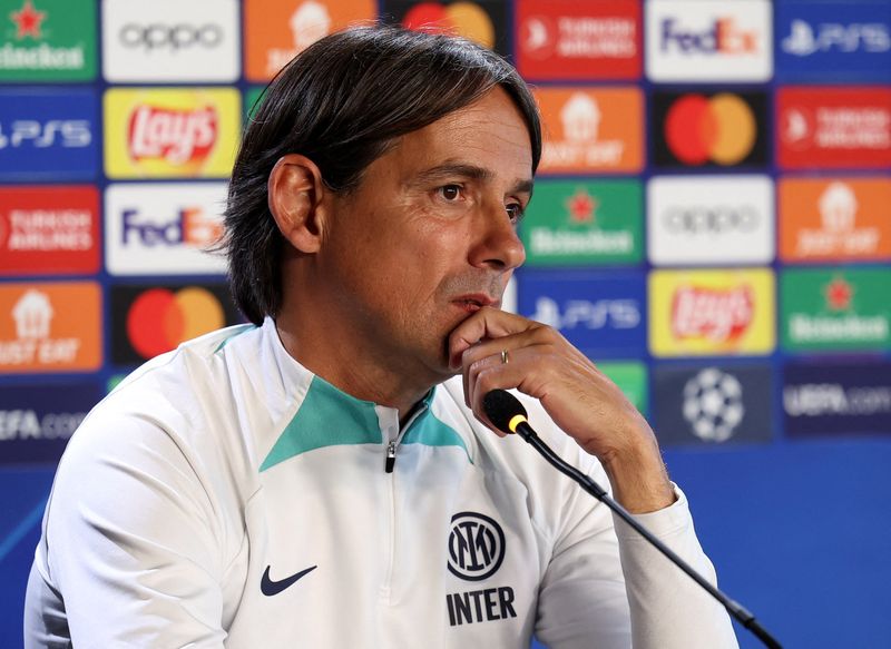 &copy; Reuters. Técnico da Inter de Milão, Simone Inzaghi, durante entrevista coletiva em Appiano Gentile, na Itália
05/06/2023 REUTERS/Claudia Greco