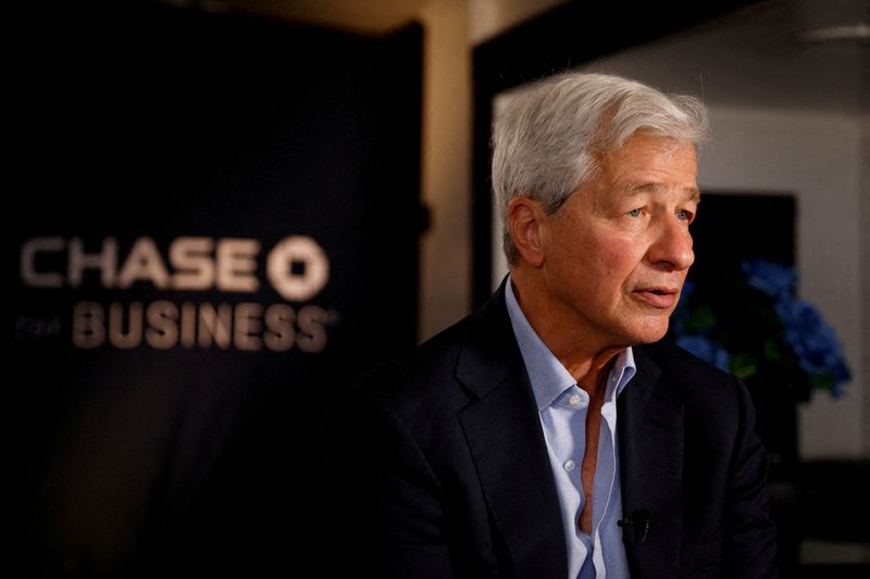 &copy; Reuters. FILE PHOTO: Jamie Dimon, Chairman of the Board and Chief Executive Officer of JPMorgan Chase & Co., pauses as he speaks during an interview with Reuters in Miami, Florida, U.S., February 8, 2023. REUTERS/Marco Bello/File Photo
