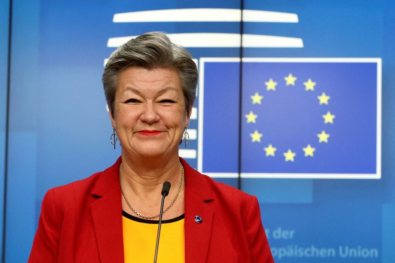 &copy; Reuters. FILE PHOTO: European Commissioner for Home Affairs Ylva Johansson holds a press conference after a EU Interior ministers video conference in Brussels, Belgium December 14, 2020. REUTERS/Francois Walschaerts