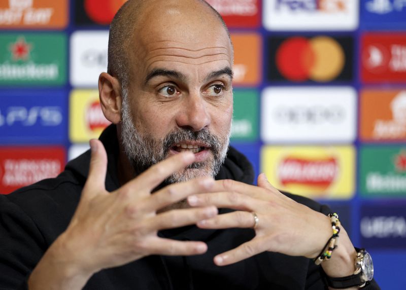 &copy; Reuters. Técnico do Manchester City, Pep Guardiola, durante entrevista coletiva em Manchester
06/06/2023 Action Images via Reuters/Jason Cairnduff