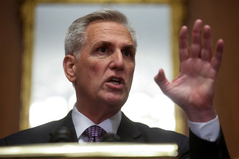 &copy; Reuters. FILE PHOTO: U.S. House Speaker Kevin McCarthy (R-CA) speaks as he holds a press conference after the House approved the debt ceiling deal he negotiated with the White House to end their standoff and avoid a historic default, at the U.S. Capitol in Washing