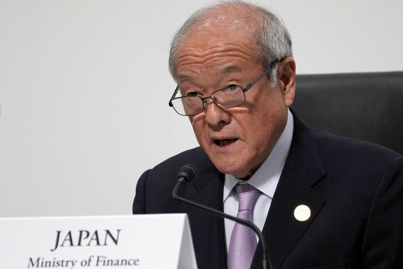 &copy; Reuters. FILE PHOTO: Japanese Finance Minister Shunichi Suzuki speaks during the presidency press conference at the G7 meeting of finance ministers and central bank governors, at Toki Messe in Niigata, Japan, Saturday, May 13, 2023.     Shuji Kajiyama/Pool via RE