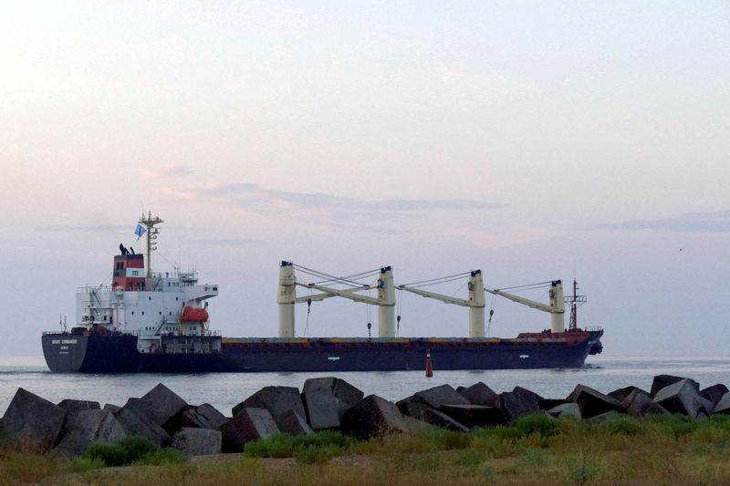 &copy; Reuters. FILE PHOTO: The Lebanese-flagged bulk carrier Brave Commander leaves the sea port of Pivdennyi with wheat for Ethiopia after restarting grain export, amid Russia's attack on Ukraine, in the town of Yuzhne, Odesa region, Ukraine August 16, 2022. REUTERS/Ig