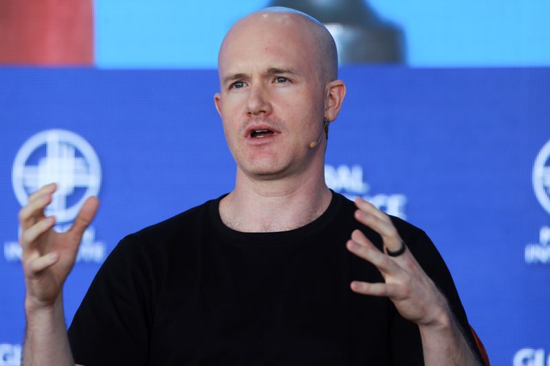 &copy; Reuters. FILE PHOTO: Brian Armstrong, CEO and Co-Founder of Coinbase, speaks at the 2022 Milken Institute Global Conference in Beverly Hills, California, U.S., May 2, 2022.  REUTERS/David Swanson