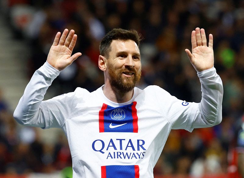 &copy; Reuters. Lionel Messi, du Paris St Germain, célèbre un but. /Photo prise le 8 avril 2023/REUTERS/Eric Gaillard
