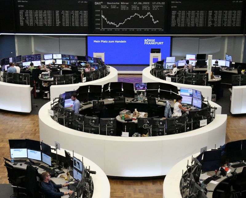 &copy; Reuters. FILE PHOTO: The German share price index DAX graph is pictured at the stock exchange in Frankfurt, Germany, June 7, 2023.    REUTERS/Staff