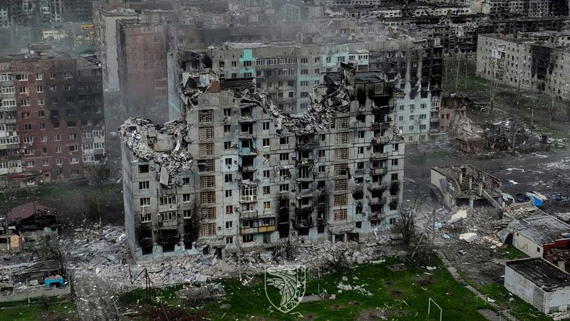 &copy; Reuters. FILE PHOTO: An aerial view shows destructions in the frontline city of Bakhmut, amid Russia's attack on Ukraine, in Donetsk region, Ukraine, in this handout picture released on May 21, 2023. Press Service of the 93rd Kholodnyi Yar Separate Machanized Brig