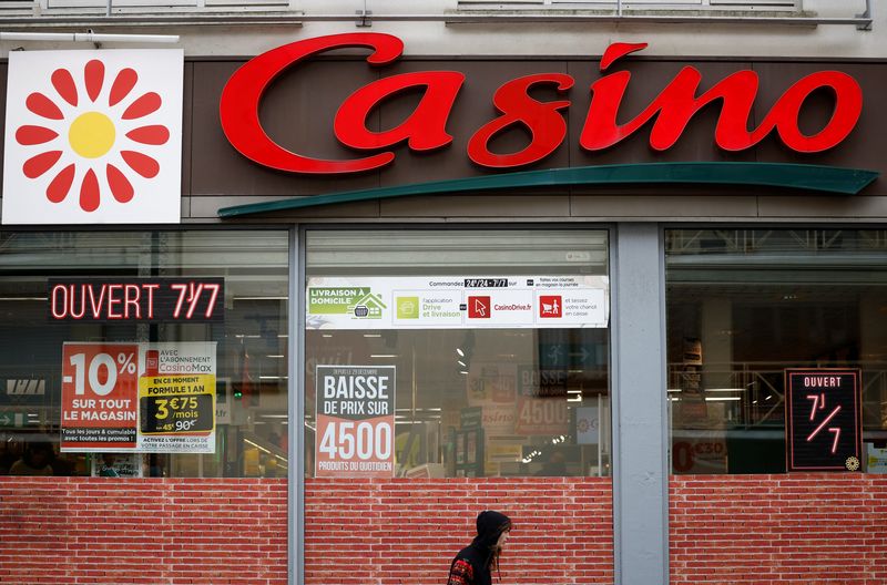 &copy; Reuters. A logo of French retailer Casino is pictured outside a Casino supermarket in Nantes, France, February 2, 2023. REUTERS/Stephane Mahe