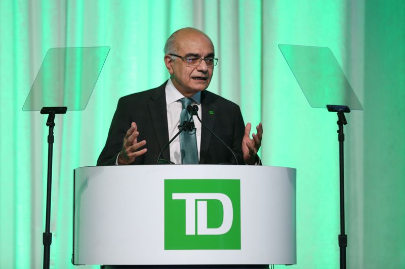 &copy; Reuters. FILE PHOTO: TD Bank Group president and CEO Bharat Masrani speaks during the bank's annual meeting of shareholders in Toronto, Ontario, March 30, 2017.  REUTERS/Peter Power