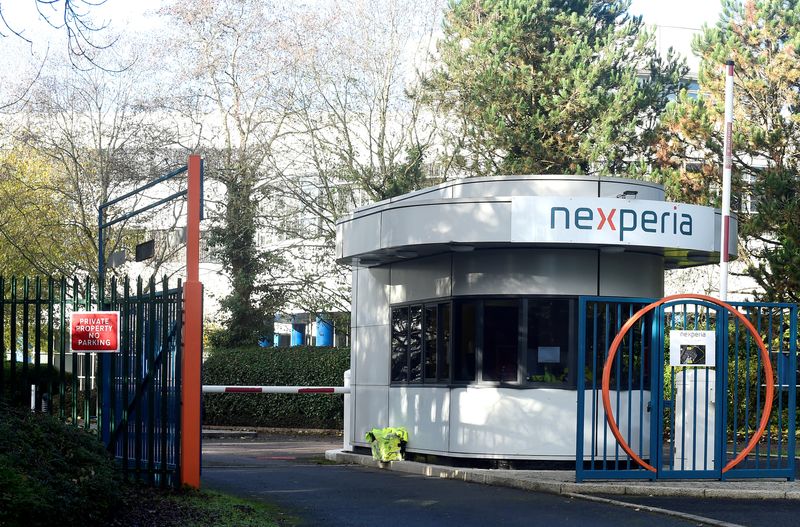 &copy; Reuters. FILE PHOTO: A view of the main entrance of Nexperia owned site of microchip producer Newport Wafer Fab, Newport, Wales, Britain, November 22, 2022. REUTERS/Rebecca Naden