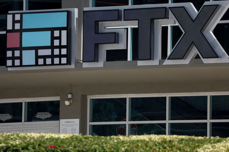 &copy; Reuters. FILE PHOTO: The logo of FTX is seen at the entrance of the FTX Arena in Miami, Florida, U.S., November 12, 2022. REUTERS/Marco Bello