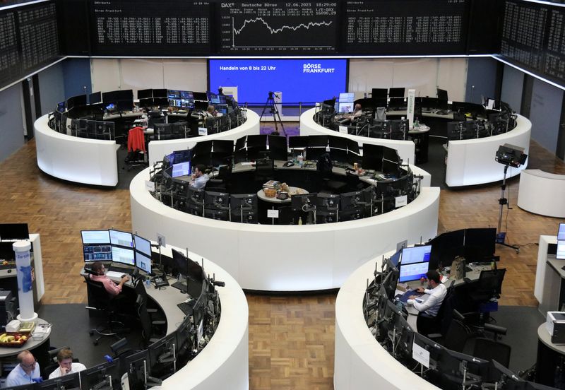 &copy; Reuters. FILE PHOTO: The German share price index DAX graph is pictured at the stock exchange in Frankfurt, Germany, June 12, 2023.    REUTERS/Staff