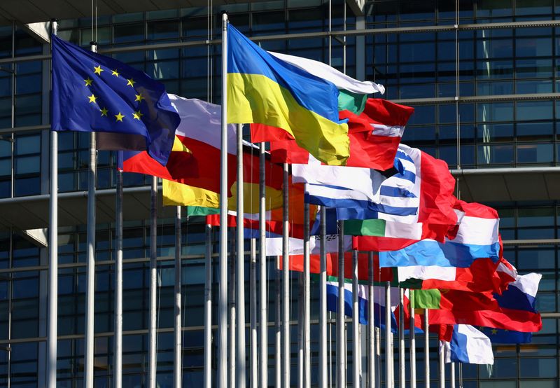 &copy; Reuters. FILE PHOTO: Flags flutter outside of the European Parliament in Strasbourg, France June 12, 2023.  REUTERS/Yves Herman