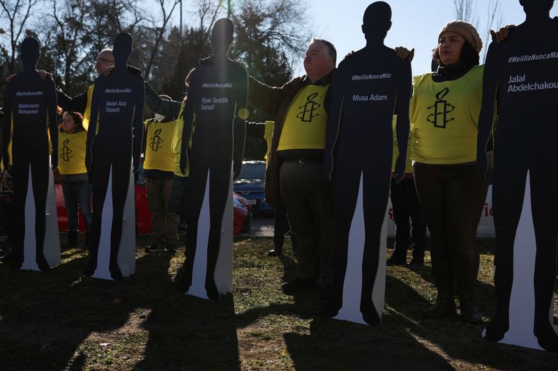 &copy; Reuters. Protesto em Madri contra mortes e desaparecimentos de migrantes na região entre Espanha e Marrocos
01/02/2023
REUTERS/Violeta Santos Moura