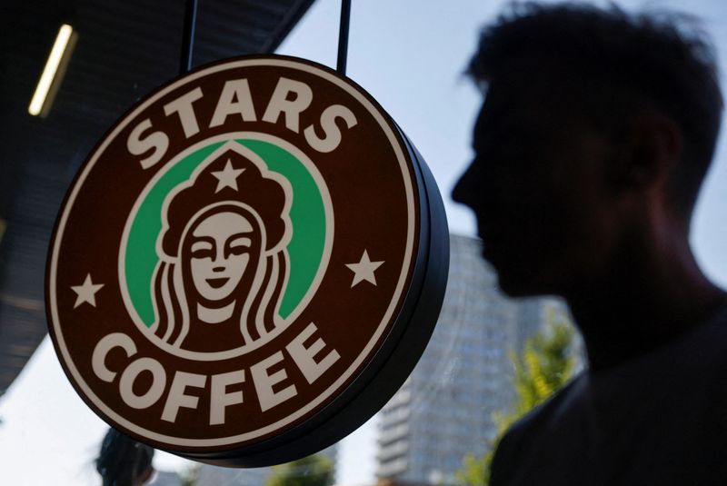 &copy; Reuters. FILE PHOTO: The logo is seen at the launching of the new coffee shop "Stars Coffee", which opens following Starbucks Corp company's exit from the Russian market, in Moscow, Russia August 18, 2022.  REUTERS/Maxim Shemetov